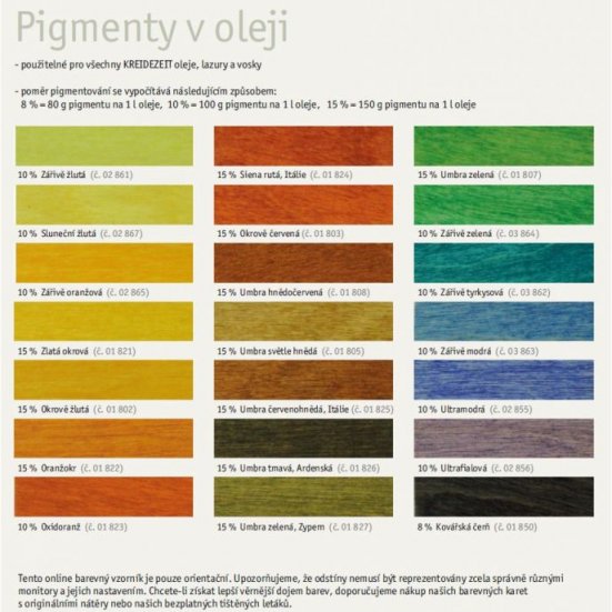 Vzorník - pigmentové oleje - 1